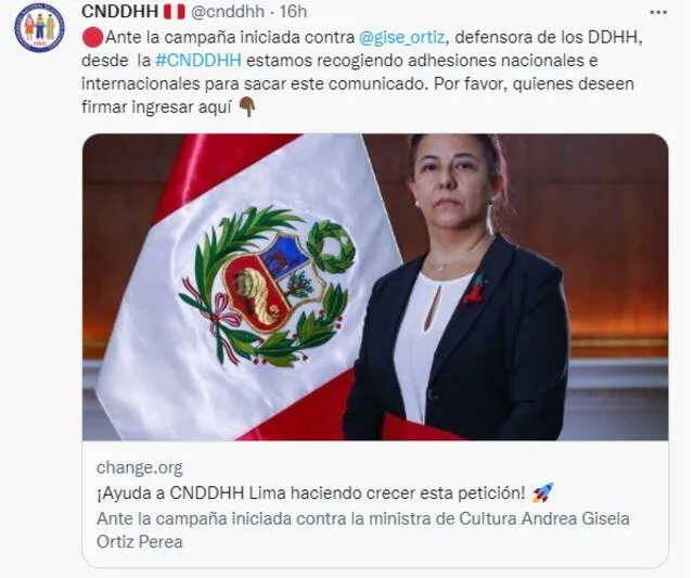 CNDDHH realiza una petición ante cuestionamientos a Gisela Ortiz. Foto: Captura Twitter