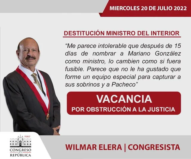 Elera promueve vacancia presidencial. Foto: Twitter de Wilmar Elera