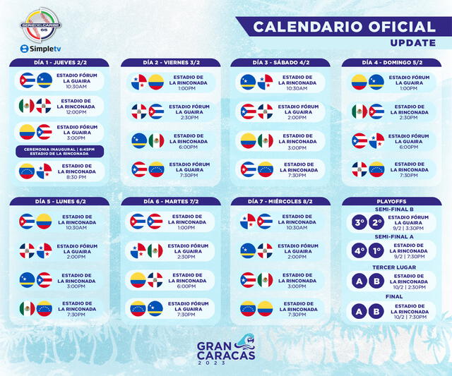  Este es el calendario de la Serie del Caribe Gran Caracas 2023. Foto: Twitter / Béisbol del Caribe 
