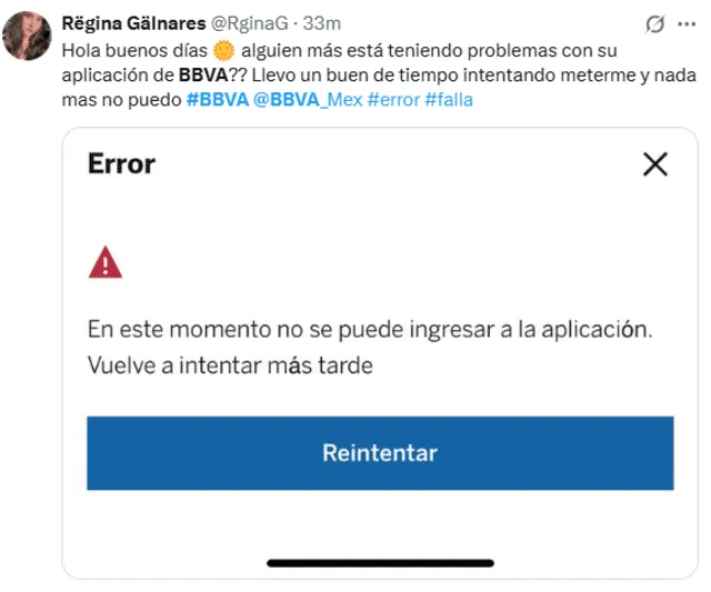 Usuarios reportaron fallas al ingresar al app móvil del BBVA. Foto: X.    