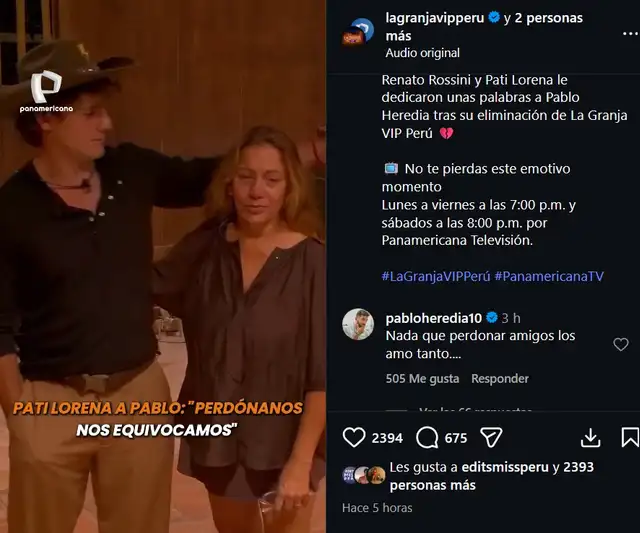 Pablo Heredia reacciona al llanto de Pati Lorena. Foto: Instagram