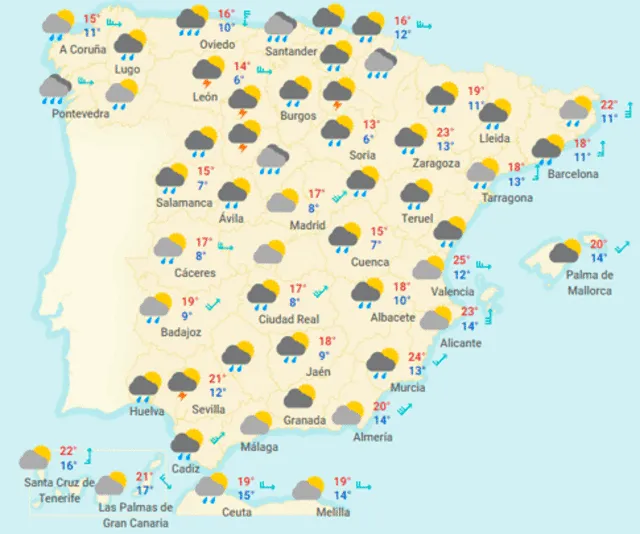 Mapa del tiempo en España hoy, lunes 27 de abril de 2020.