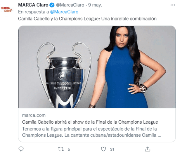Camila Cabello será la encargada de abrir la Champions League 2022