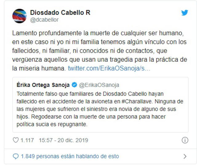 Twitter de Diosdado Cabello.