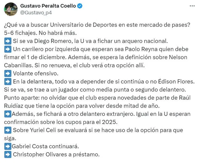  Información sobre Universitario. Foto: captura 'X'/Gustavo Peralta   