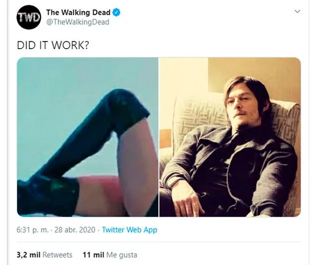 BLACKPINK: meme ‘Did It Work’ con Lisa y Norman Reedus de The Walking Dead. Captura Twitter, abril 2020.
