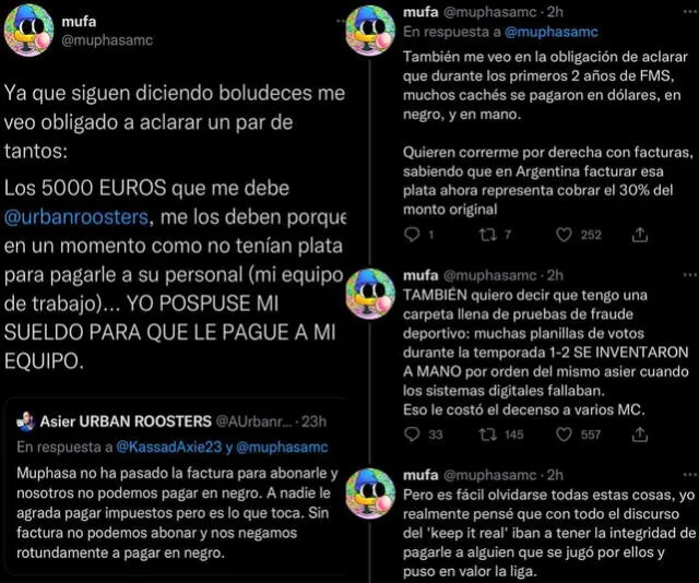 Muphasa usó sus Twitter oficial para referirse a Asier sobre supuestas irregularidades en FMS Argentina. Foto: captura Twitter v