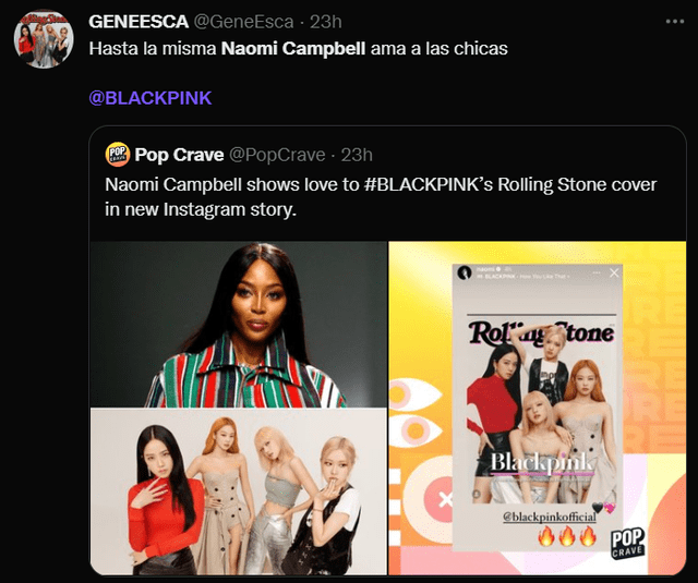 BLACKPINK Naomi Campbell supermodelo reacciona BLINK fan