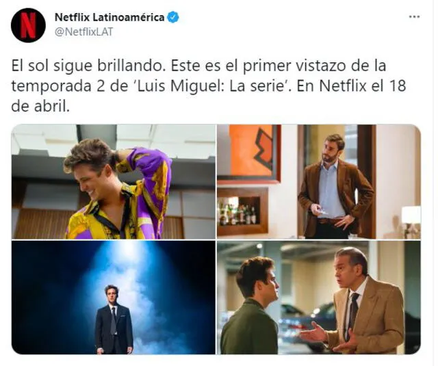 Anuncio del estreno de la serie de Luis Miguel en su segunda temporada. Foto: captura Twitter/ Netflix