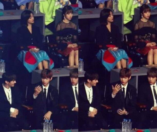 Kang Daniel intentando ver a Jihyo por un espejo en los SMA. Foto: Twitter