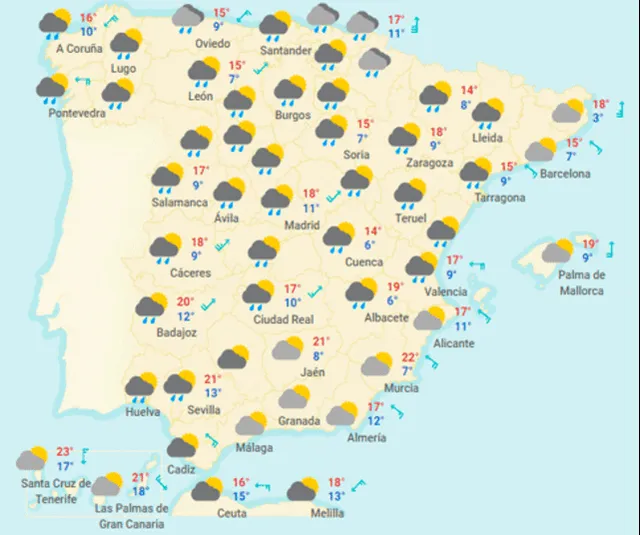 Mapa del tiempo en España hoy, lunes 6 de abril de 2020.