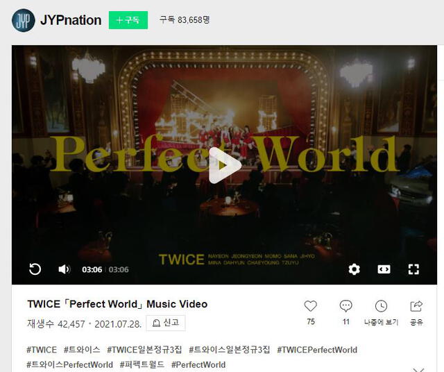 Publicación del MV "Perfect world" de TWICE. Foto: Naver tv