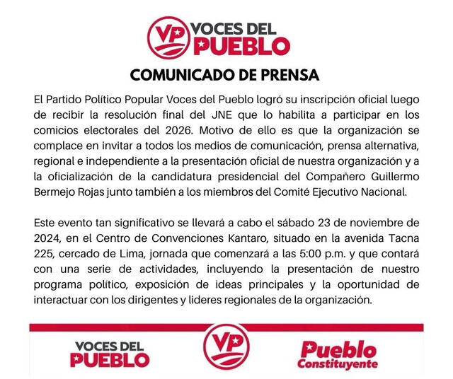 Comunicado de Voces del Pueblo.   