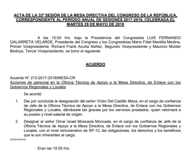  Acta de Mesa Directiva del 29 de mayo del 2018.   