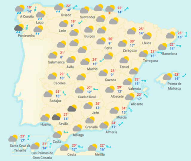 Mapa del tiempo en España hoy, martes 5 de mayo de 2020.