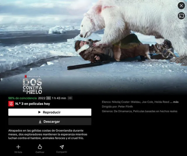 “Dos contra el hielo”  es una de las películas más populares en el Top10 de Netflix. Foto: captura de Netflix