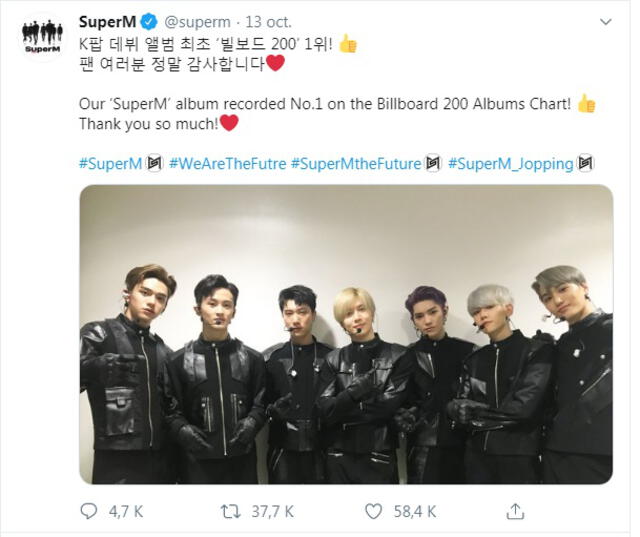 El grupo Kpop Super M encabeza el ranking  Billboard 200 con álbum debut