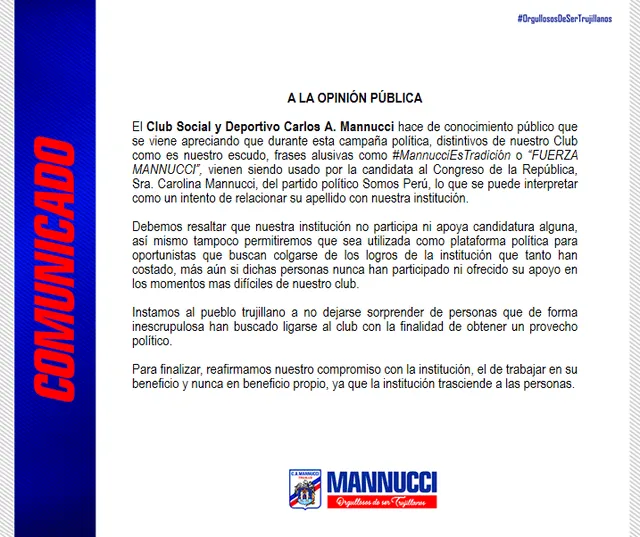 Carlos Mannucci deslinda responsabilidad política