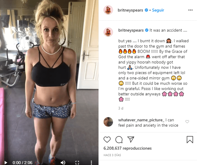 Britney Spears confiesa que incendió su gimnasio por accidente.