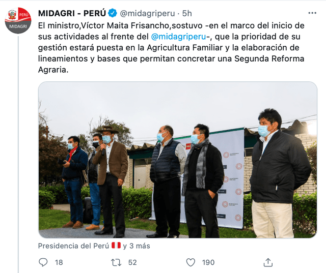 Ministerio de Desarrollo Agrario. Víctor Maita