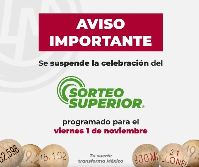 El Sorteo Superior anunció que los resultados serán programados para el 3 de noviembre. Foto: Lotería Nacional/LNM   