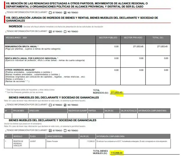 Declaración de Fujimori correspondiente al 2024.