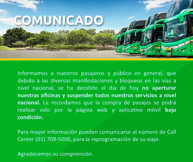 La empresa de transporte Oltursa suspendió operaciones para este jueves 19 de enero. Foto: Oltursa/Facebook