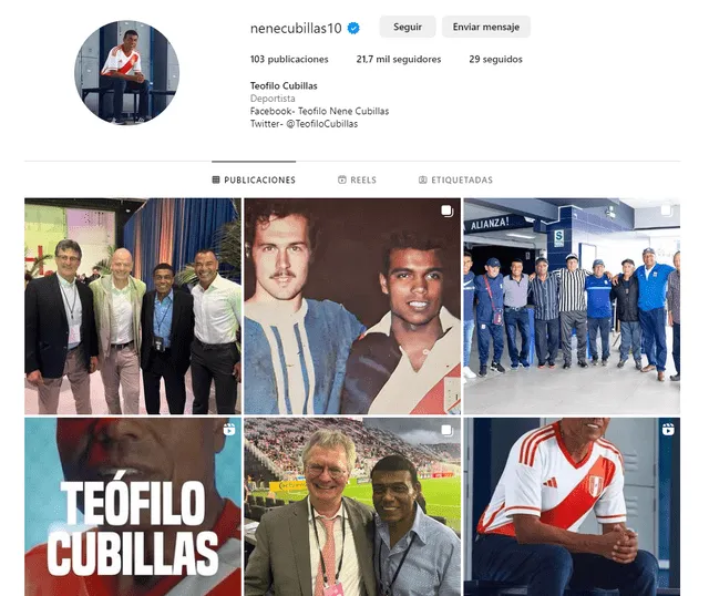 Instagram oficial de Teofilo Cubillas. Foto: captura de pantalla   