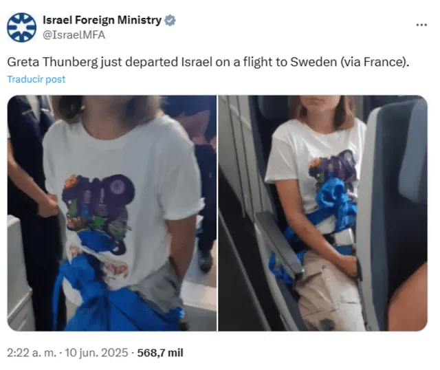 Israel's Foreign Ministry publishes pictures of Greta Thunberg. Photo: @IsraelMFA/ X Israel's Foreign Ministry publishes pictures of Greta Thunberg. Photo: @IsraelMFA/ X