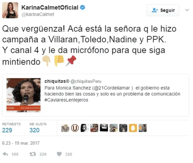 Karina Calmet en desacuerdo con la opinión de Mónica Sánchez sobre cómo el Gobierno actuño frente a los huaicos que ocurrieron en el país en 2017
