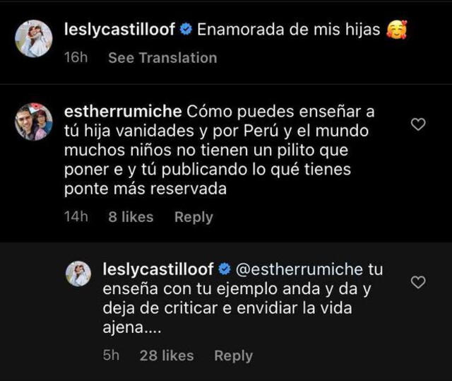 Lesly Castillo responde a críticas de una usuaria