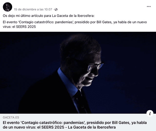 Publicación sobre el supuesto nuevo virus SEERS 2025. Foto: captura LR/Facebook.