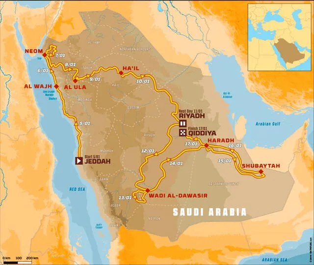 Rally Dakar 2020: recorrido y mapa de la carrera en Arabia Saudita. Foto: Dakar