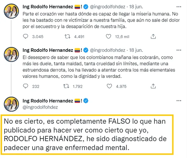¿Rodolfo Hernández tiene un enfermedad mental?