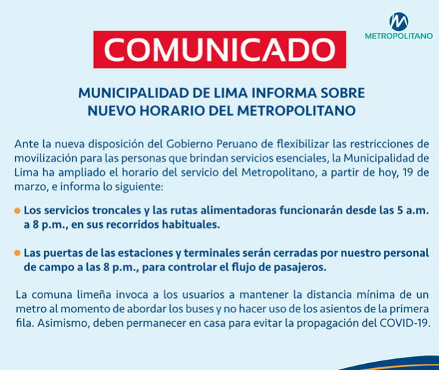 Metropolitano: comunicado