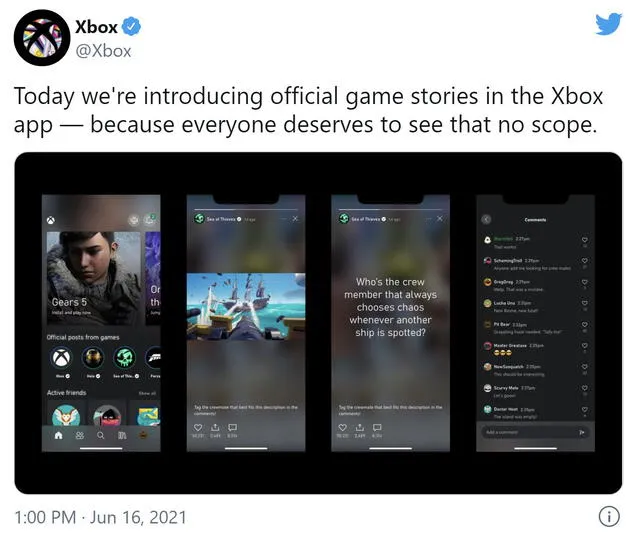 Microsoft introdujo las historias con un breve mensaje en sus redes sociales. Foto: Xbox