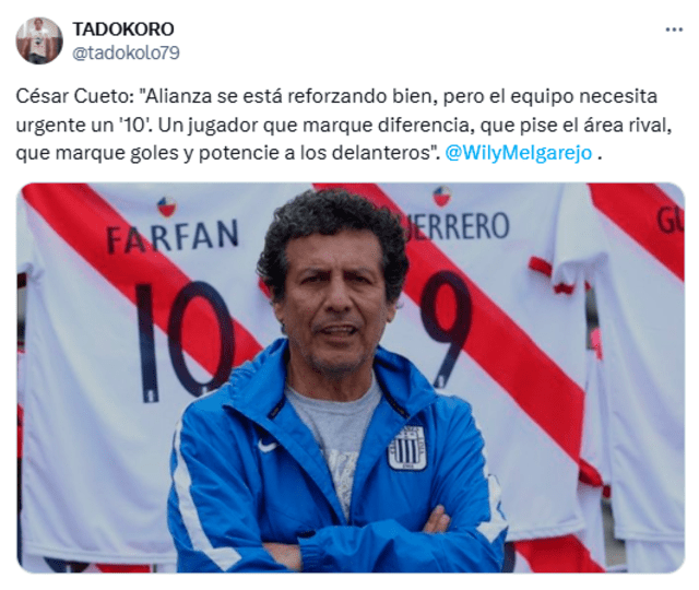  César Cueto sobre los refuerzos de Alianza Lima para lo que resta del 2025. Foto: captura de Twitter/Tadokoro   