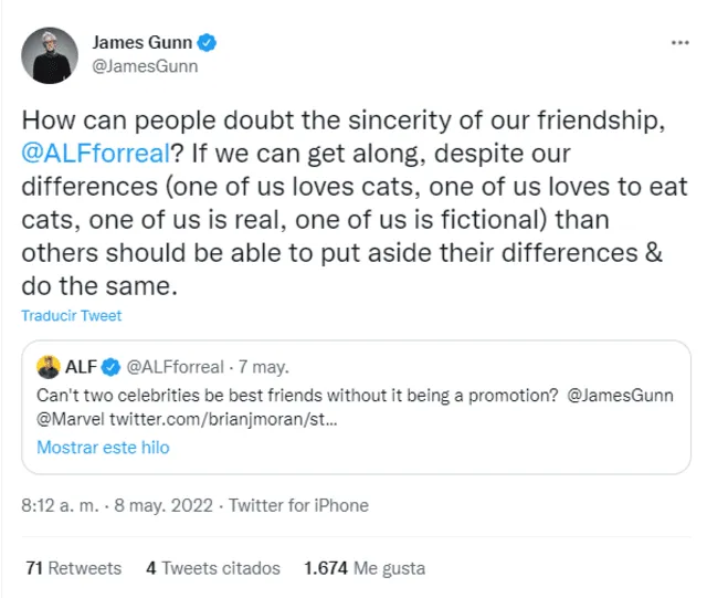 James Gunn, ALF, "Guardianes de la Galaxia 3". Foto: Twitter captura