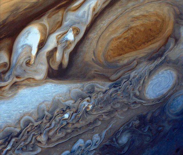 La atmósfera de Júpiter fotografiada desde la Voyager 1. Foto: NASA / JPL-Caltech