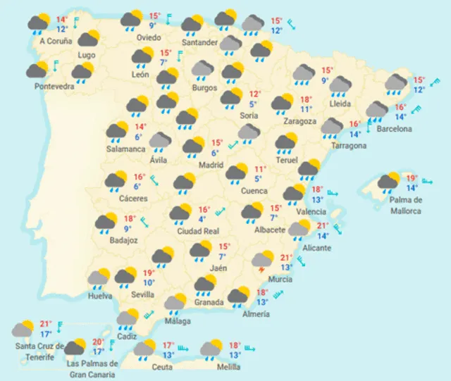 Mapa del tiempo en España hoy, martes 21 de abril de 2020.