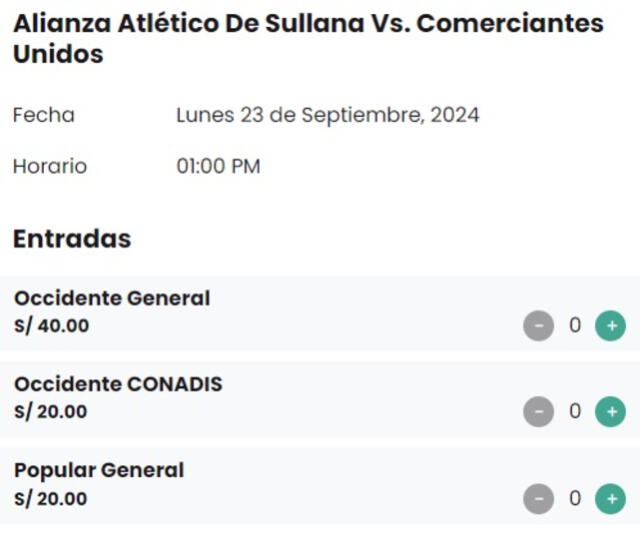 Precios de las entradas para el partido contra Comerciantes Unidos. Foto: Joinnus   