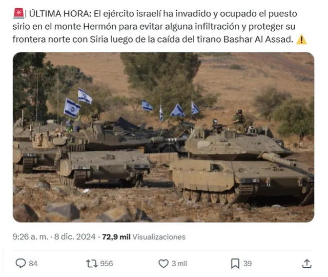 <em> Imagen vinculada con la operación realizada recientemente por el ejército de Israel en Siria. Foto: captura de X</em>   