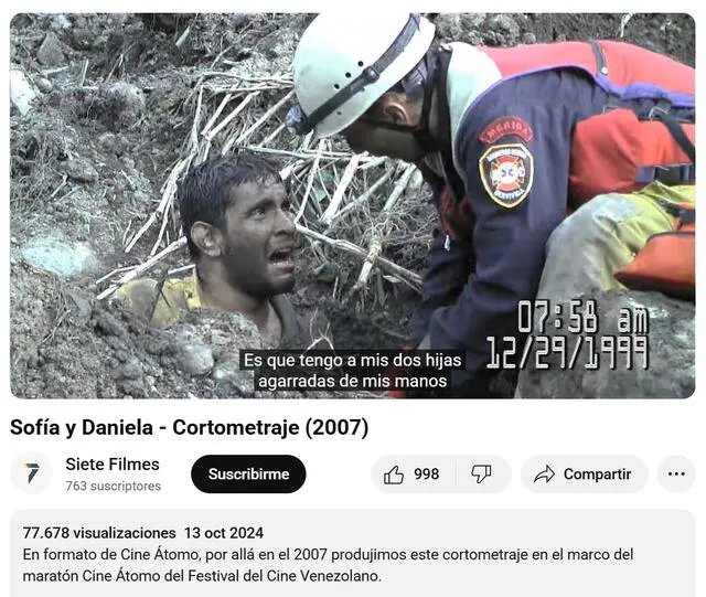 <em> Publicación del corto "Sofia y Daniela" por Siete Filmes. Foto: captura da pantalla</em>   