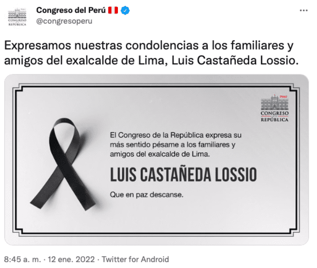 Tuit del Congreso de la República