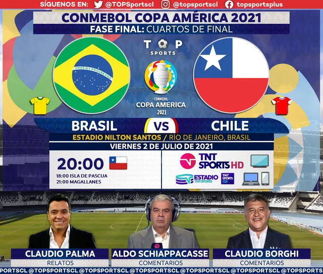 Brasil vs Chile por TNT Sports. Foto: Top Sports/Twitter