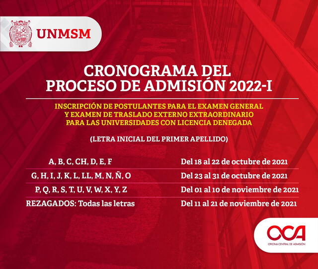 La UNMSM hace pública la convocatoria al Examen de Admisión 2022-I Foto: Facebook Admisión UNMSM