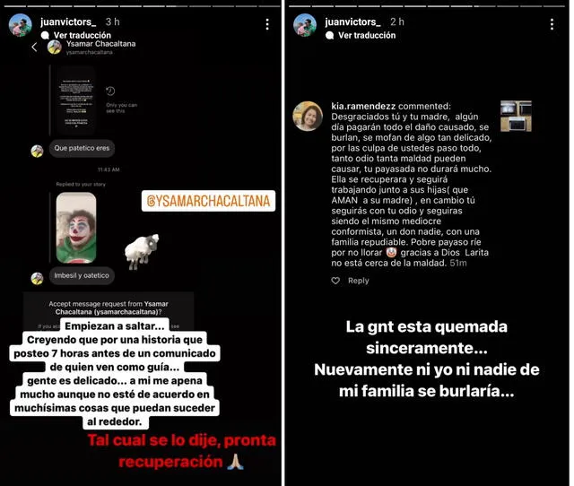11.6.2022 | Publicación de Juan Víctor Sánchez sobre la situación de Andrea San Martín. Foto: captura Instagram