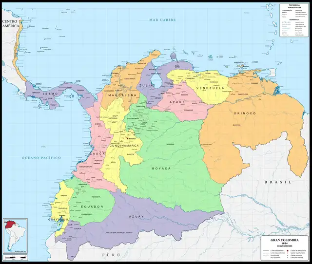 Mapa de la Gran Colombia. Foto: Wikimedia