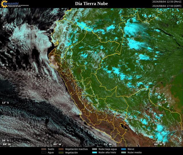  Mapa meteorológico del Perú del día 4 de agosto. Foto: Senamhi.   