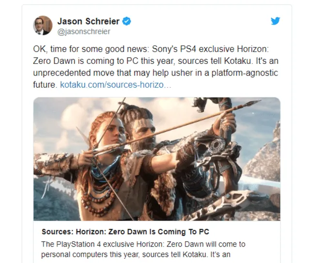 Horizon Zero Dawn llegaría a PC en 2020, según presuntas fuentes dentro de Sony.